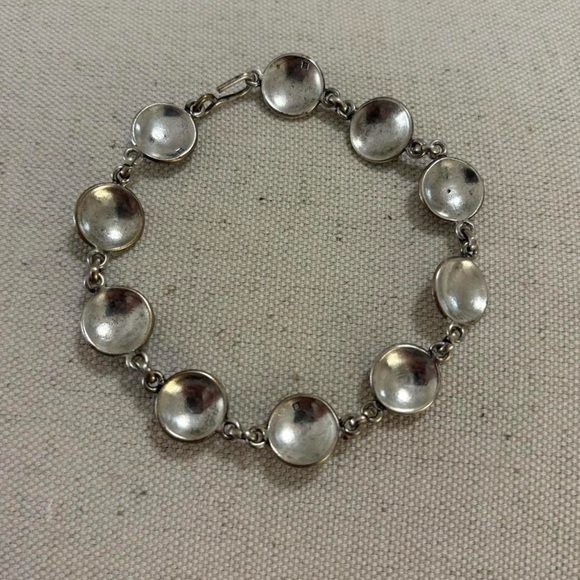 Antique Silver Concho Link Statement Bracelet with Hallmarks Real Silver 7.75” - Picture 5 of 8